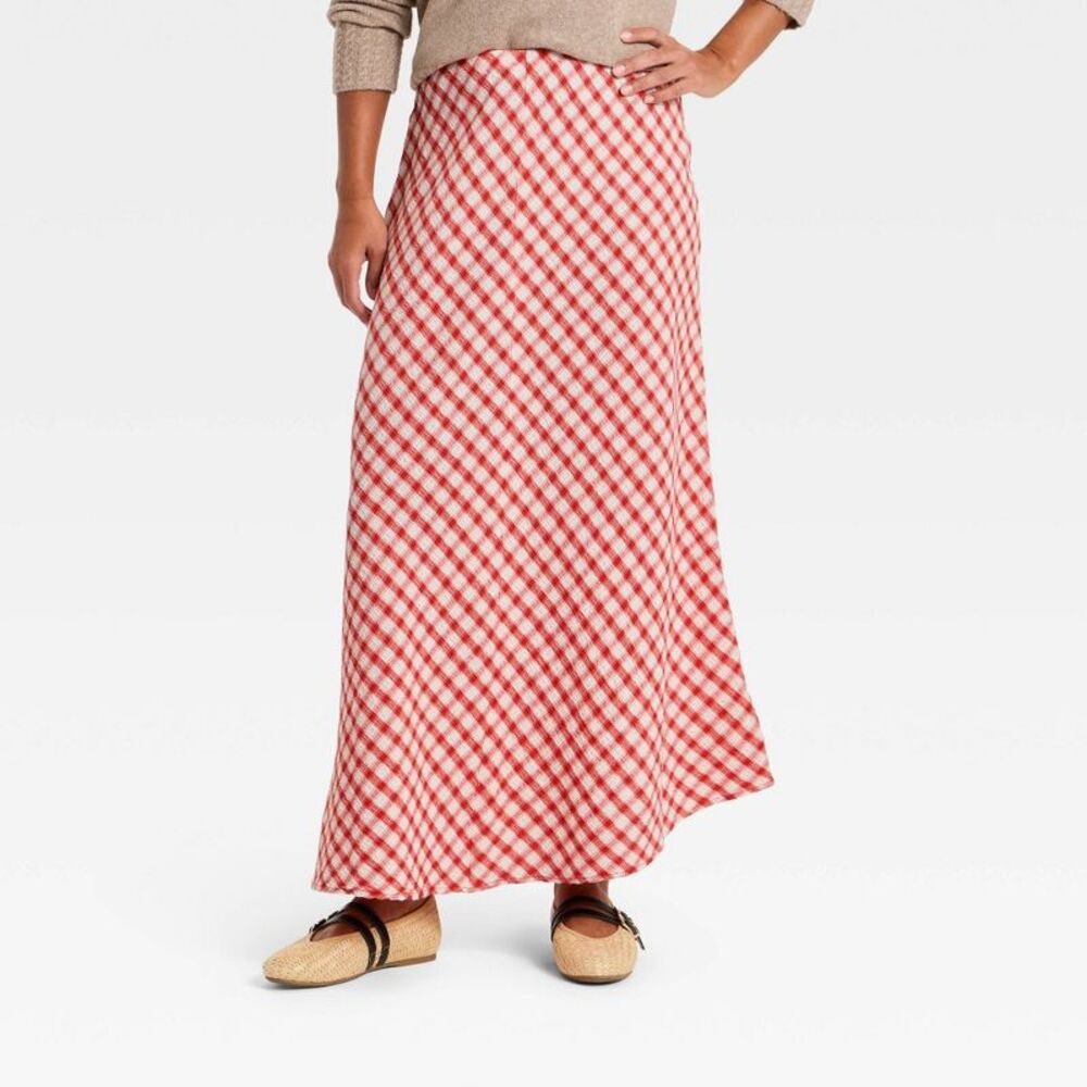 Women's Printed Midi Full Skirt - Universal Thread Red Gingham XS